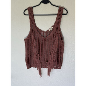 Boho Crochet Fringe Tank Top Mauve Festival Style Size Large